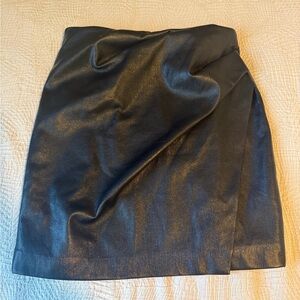 Wilfred Black Faux Leather Mini Skirt with Draped Detail